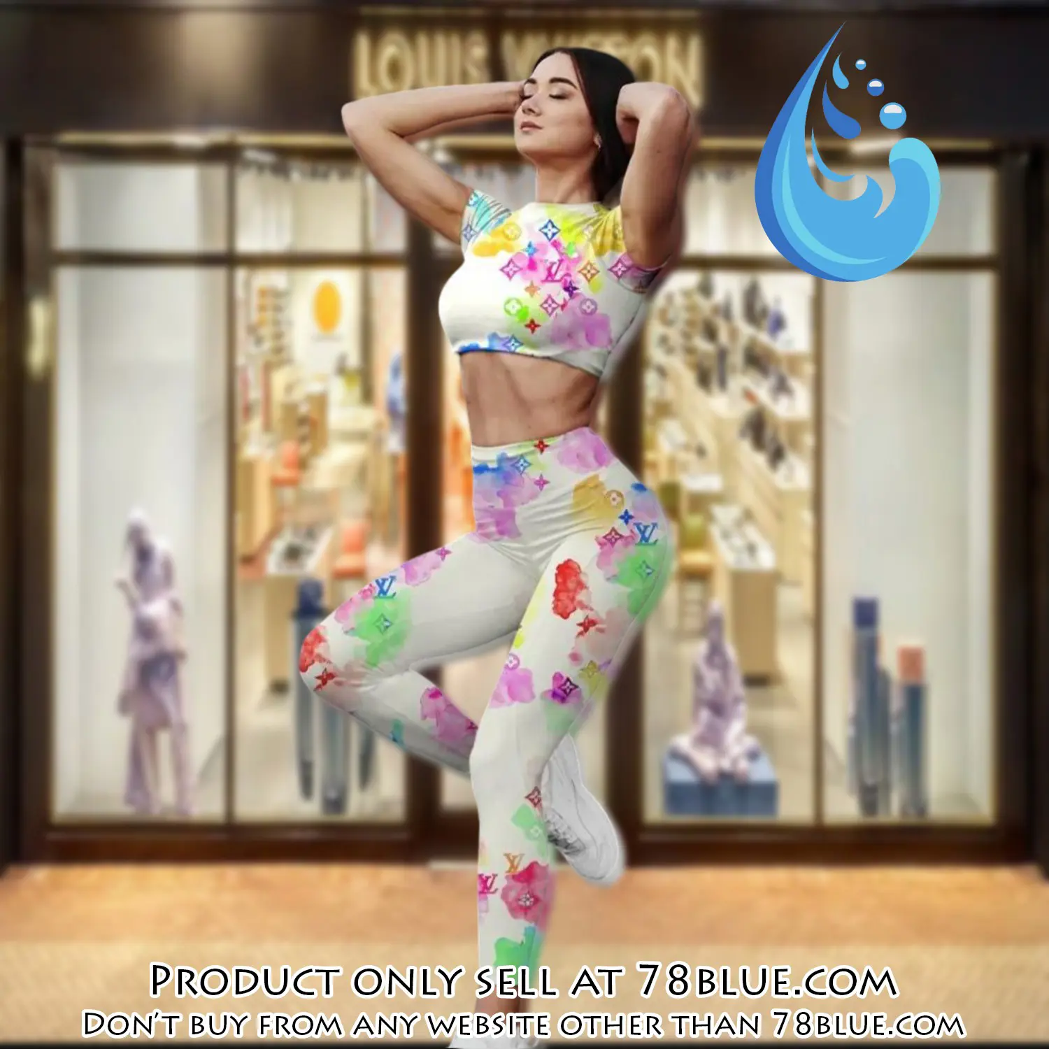 Rainbow louis vuitton luxury sportwear combo luxury brand crop top tshirt and legging for women ctl1041 78b1442770
